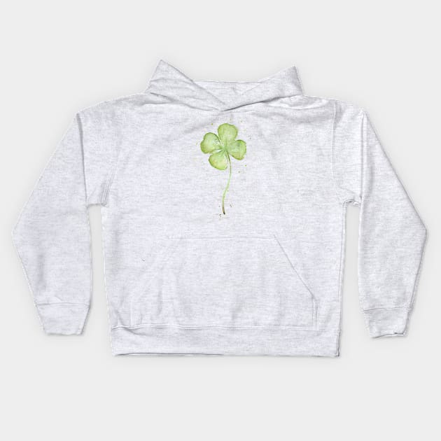 Four Leaf Clover Watercolor Kids Hoodie by Olechka